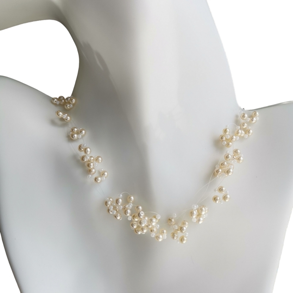 Cream Pearl Illusion Necklace New